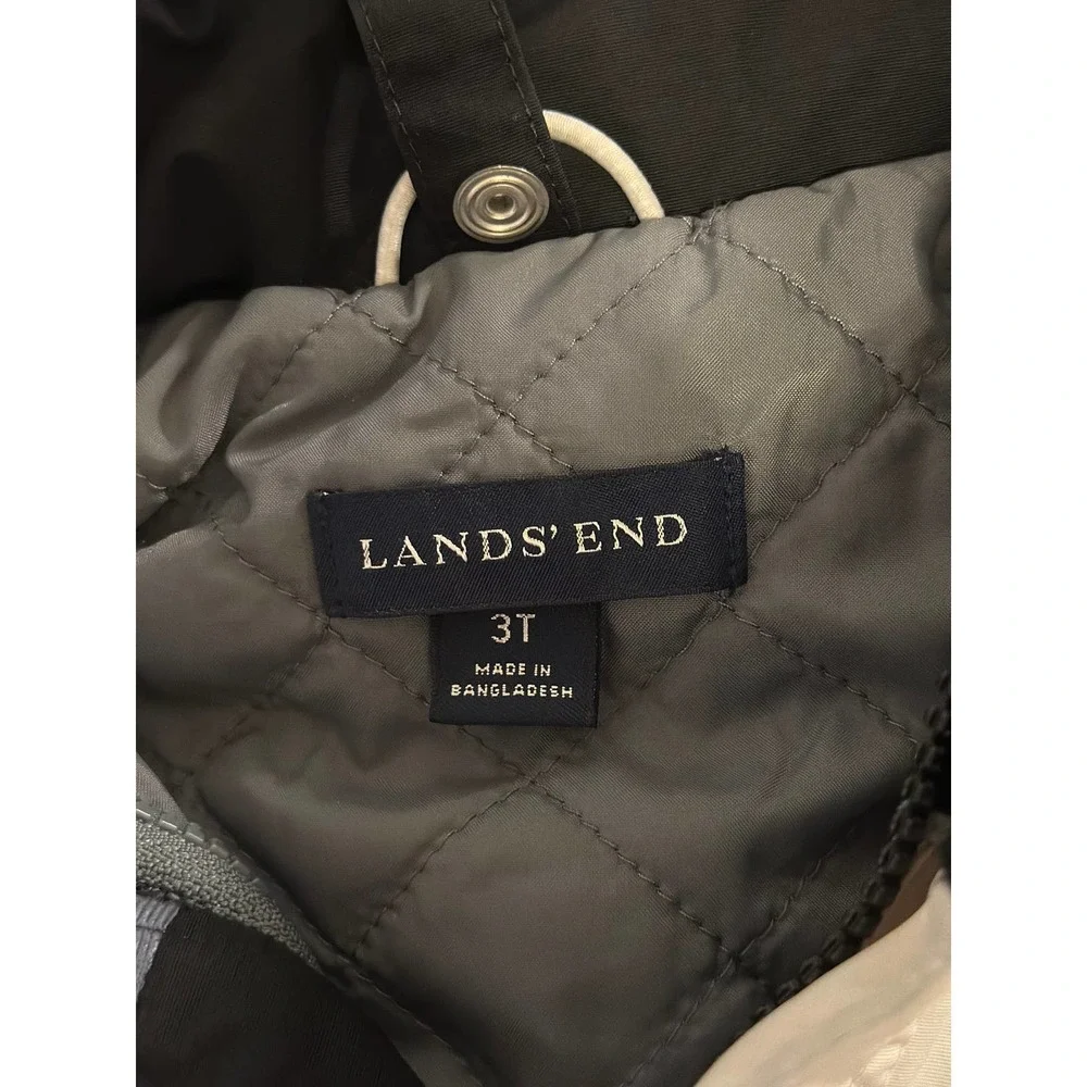 Lands End Kids Winter Jacket Full‎ Zip Up Long Sleeve Hooded, Black Size 3T
